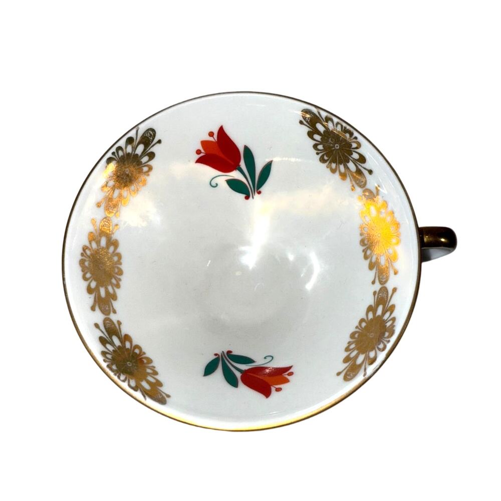 Vtg Winterling Röslau Bavaria Tea Cup Orange & Red Tulips Gold Trim